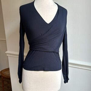 Bailey 44 Ruched Knit Top V-neck Navy Blue XS EUC